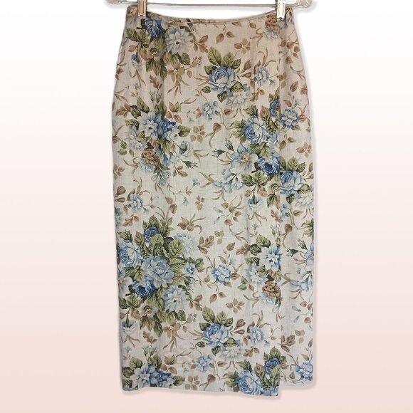Coldwater Creek 90’s Floral Midi Wrap Skirt Rayon/Linen Size 6 - Picture 1 of 12